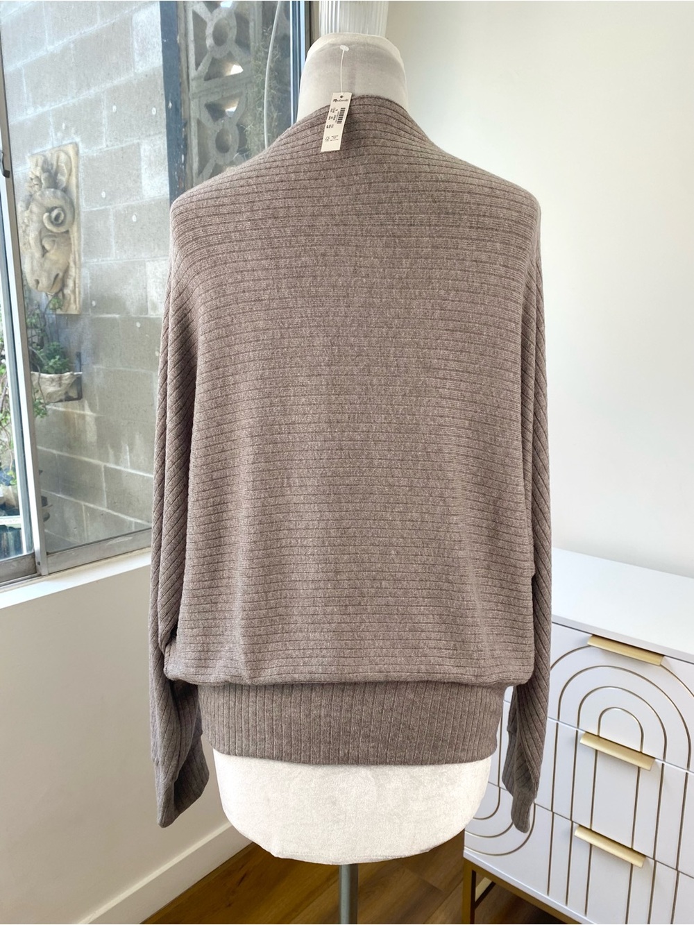 Madewell Mockneck Dolman Sleeve Viscose Ribbed Top in Stone, Size XL NWT - Picture 5 of 9